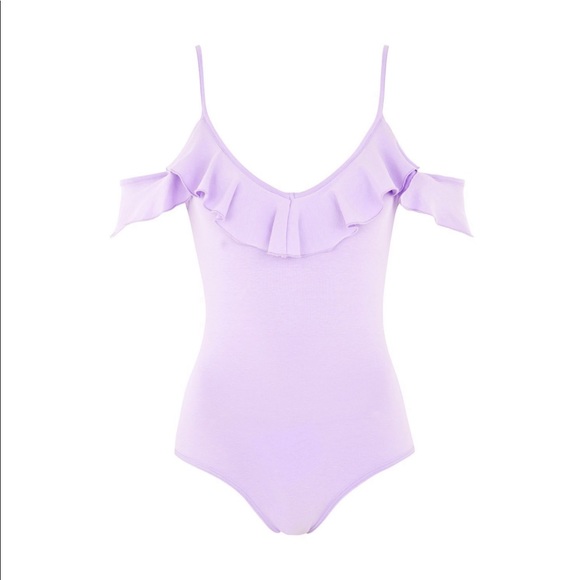 Topshop Tops - Topshop Light Purple Bardot Ruffle Bodysuit